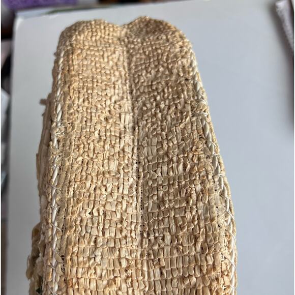 Vintage 1960 Caron Straw Wicker Round Seashell Embellished Purse Handbag Beige - Picture 8 of 14